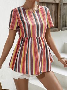 SHEIN Maternity Striped Print Peplum Blouse - Multicolor - View 4