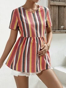 SHEIN Maternity Striped Print Peplum Blouse - Multicolor - View 5