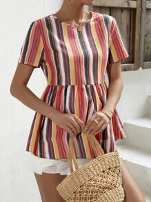 SHEIN Maternity Striped Print Peplum Blouse - Multicolor - View 6