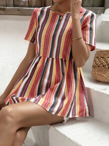 SHEIN Maternity Striped Print Peplum Blouse - Multicolor - View 7