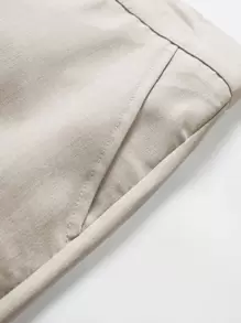 Manfinity Mode 男士寬鬆顯瘦單鈕西裝外套和長褲套裝 - 卡其色 - 查看 6