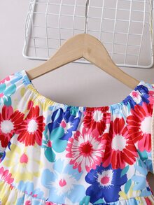 Toddler Girls Allover Floral Print Puff Sleeve Ruffle Hem Dress - Multicolor - View 5
