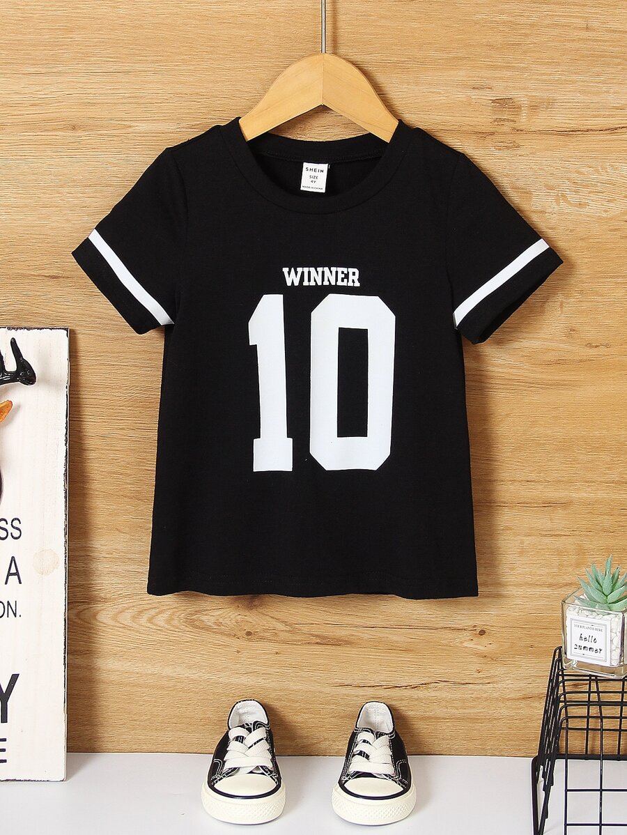 SHEIN Toddler Boys Letter Graphic Tee - Black - View 1