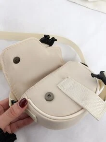 Mini Saddle Bag Release Buckle Decor Flap PU For Daily Life - Beige - View 6