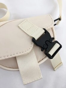 Mini Saddle Bag Release Buckle Decor Flap PU For Daily Life - Beige - View 7