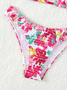 Floral Print Ruffle Trim Triangle Summer Beach Bikini Set - Multicolor - View 5