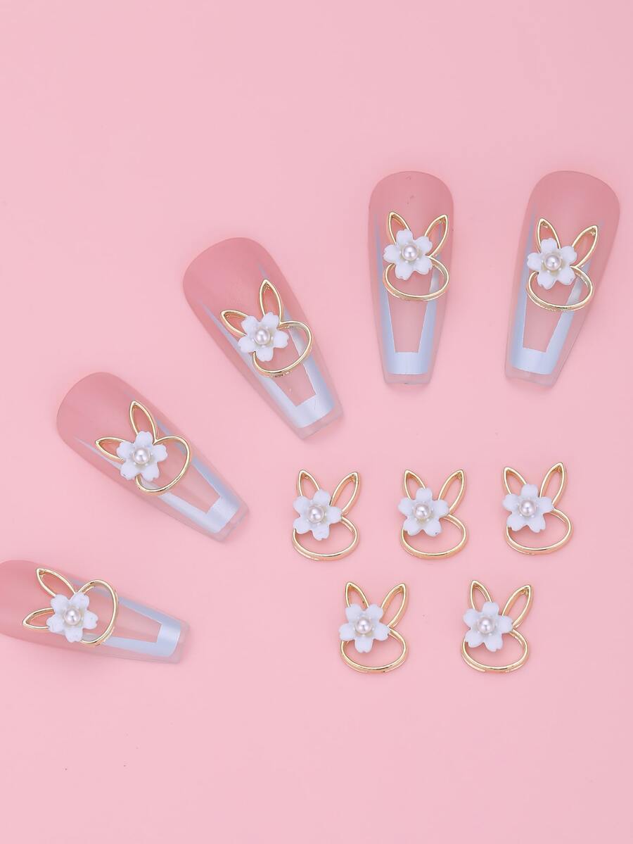 10 piezas Decoración de uñas con diseño de flor conejo cabeza - Multicolor - Ver 1