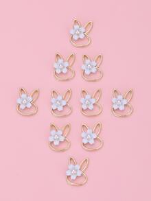 10 piezas Decoración de uñas con diseño de flor conejo cabeza - Multicolor - Ver 4