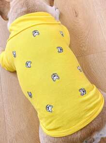 1入組卡通狗刺繡寵物襯衫適用於狗狗和貓適合夏天 - 黃色 - 查看 1