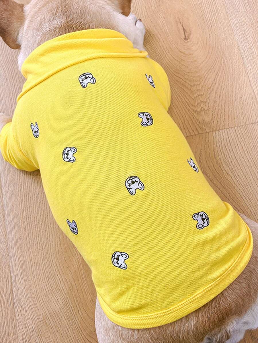 1入組卡通狗刺繡寵物襯衫適用於狗狗和貓適合夏天 - 黃色 - 查看 1