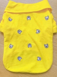 1入組卡通狗刺繡寵物襯衫適用於狗狗和貓適合夏天 - 黃色 - 查看 2