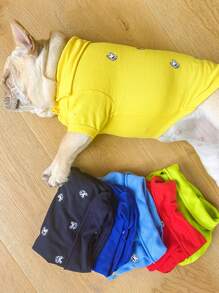 1入組卡通狗刺繡寵物襯衫適用於狗狗和貓適合夏天 - 黃色 - 查看 4