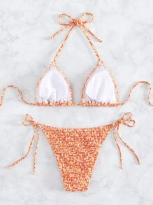 Swim Mod Summer Beach Ditsy Floral Triangle Tie Side Bikini Set - Multicolor - View 3