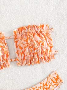 花卉印花荷葉邊束身夏季沙灘比基尼套裝 - 彩色 - 查看 5