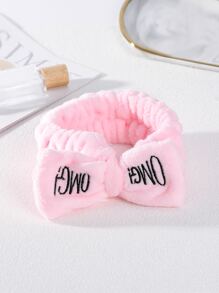 Mujer 1 pieza Banda de pelo con bordado de letra con diseño de lazo casual - Rosa - Ver 1