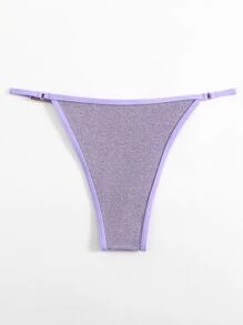 Glitter Contrast Binding Triangle Thong Bikini Bottom - Purple - View 2