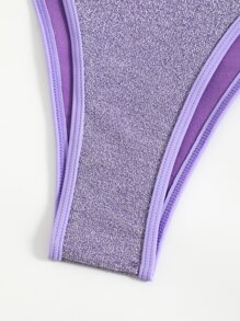 Glitter Contrast Binding Triangle Thong Bikini Bottom - Purple - View 5