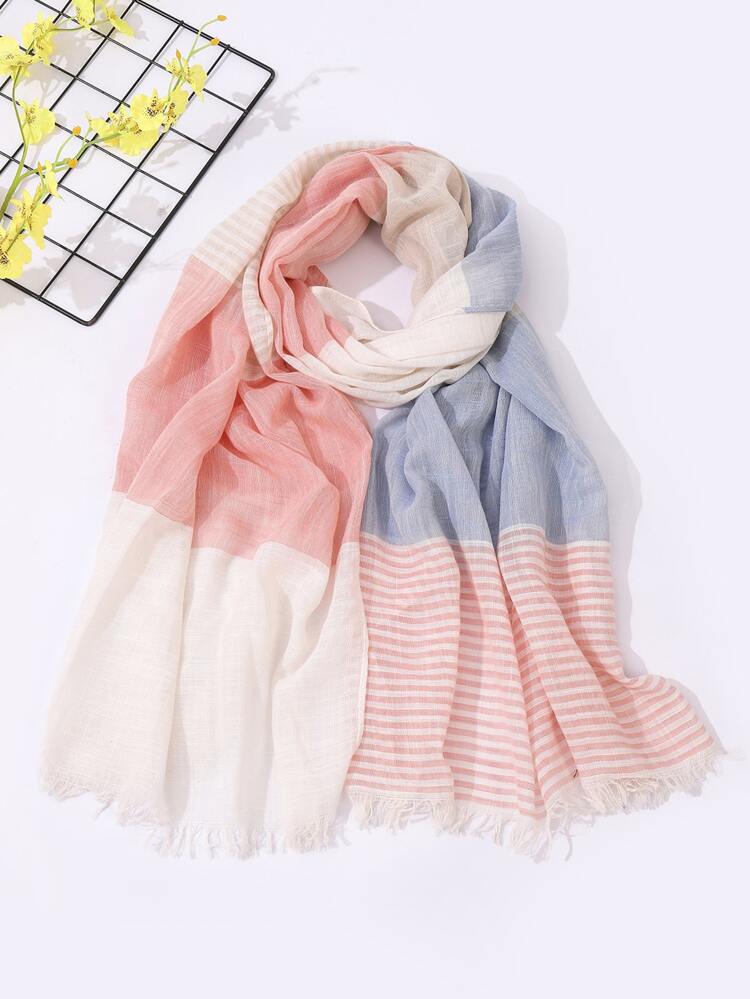 1pc Women Plaid Pattern Raw Trim Casual Style Scarf