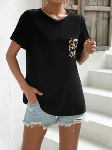 SHEIN Grossesse T-shirt à léopard avec poche