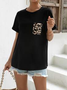 SHEIN Grossesse T-shirt à léopard avec poche