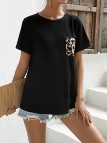 SHEIN Grossesse T-shirt à léopard avec poche