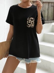 SHEIN Grossesse T-shirt à léopard avec poche