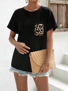 SHEIN Grossesse T-shirt à léopard avec poche