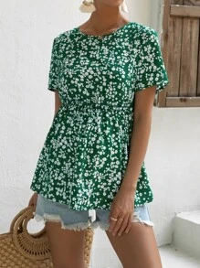 SHEIN Maternity Ditsy Floral Print Peplum Blouse - Multicolor - View 1