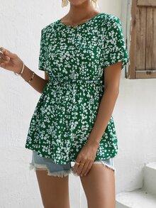 SHEIN Maternity Ditsy Floral Print Peplum Blouse - Multicolor - View 4