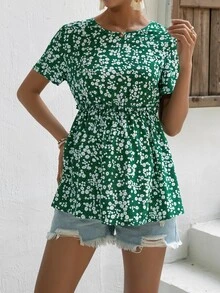 SHEIN Maternity Ditsy Floral Print Peplum Blouse - Multicolor - View 5