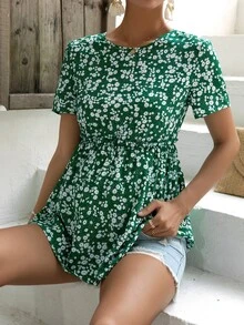 SHEIN Maternity Ditsy Floral Print Peplum Blouse - Multicolor - View 6