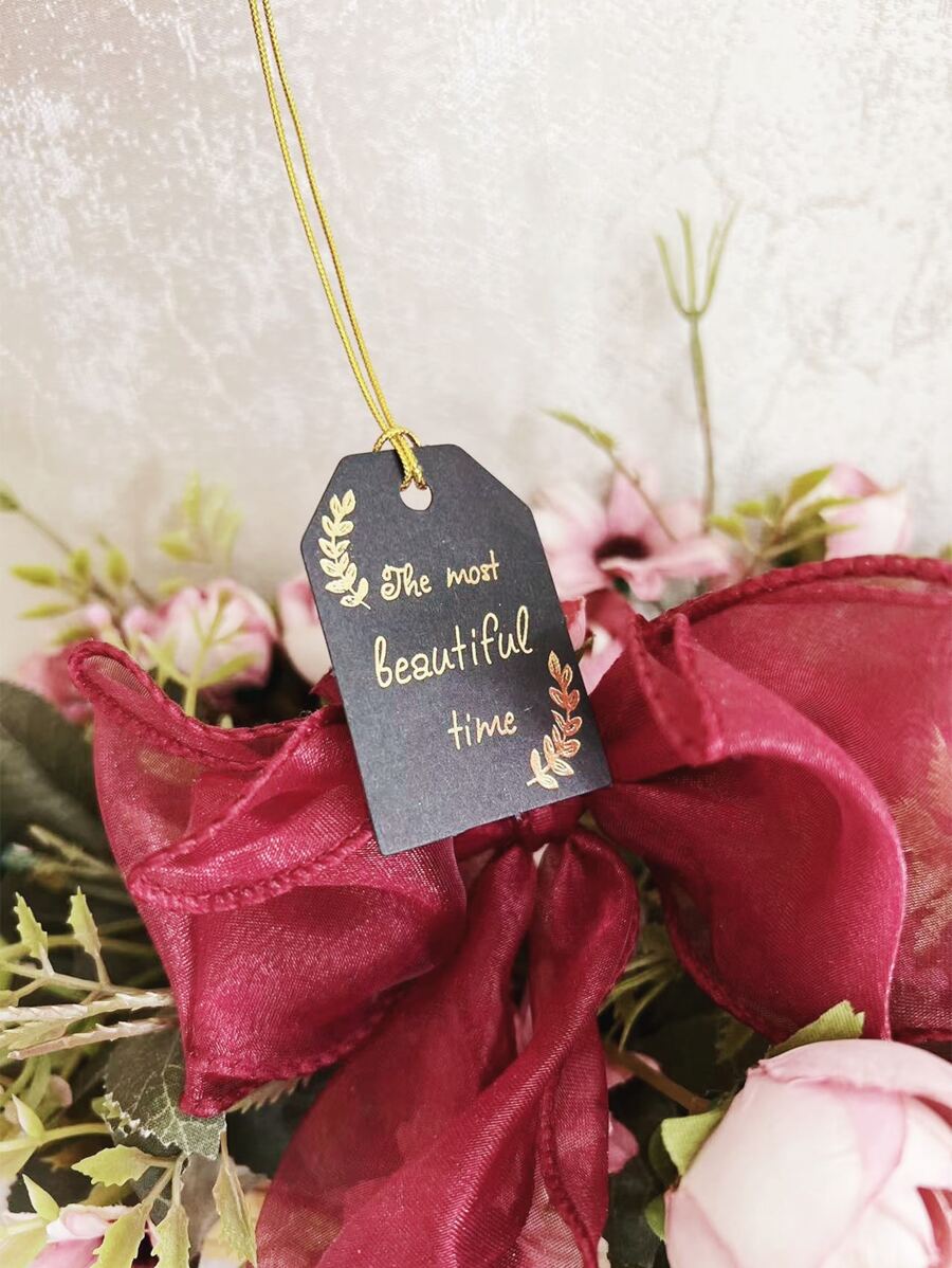 6pcs/set Paper Gift Wrapping Tag, Modernist Metallic Leaf & Letter Graphic Gift Label For Party - Multicolor - View 1