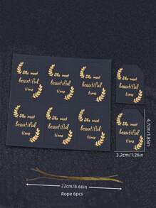 6pcs/set Paper Gift Wrapping Tag, Modernist Metallic Leaf & Letter Graphic Gift Label For Party - Multicolor - View 2