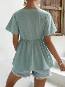 SHEIN Maternity Floral Embroidery Butterfly Sleeve Peplum Blouse - Mint Green - View 2