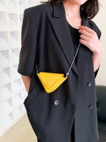 Nuevo bolso de mano de verano, versátil, con cadena, mini, vintage, triángulo, corazón, bolso para niños, Papá Noel, Navidad, cadena mini, punk, Y2K, bolso de mujer, Copa Europea, Copa Mundial de Fútbol, lindo, moda, unicolor, amarillo, ligero, portátil, vacaciones, casual, bolso de mujer - Amarillo - Ver 3