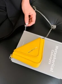 Nuevo bolso de mano de verano, versátil, con cadena, mini, vintage, triángulo, corazón, bolso para niños, Papá Noel, Navidad, cadena mini, punk, Y2K, bolso de mujer, Copa Europea, Copa Mundial de Fútbol, lindo, moda, unicolor, amarillo, ligero, portátil, vacaciones, casual, bolso de mujer - Amarillo - Ver 5