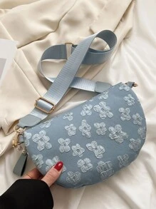 花卉圖案腰包人造珍珠裝飾適用於日常 - 藍色 - 查看 7