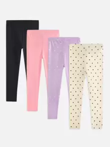 少女4入組彈性腰襯裡褲套裝 - 彩色 - 查看 1