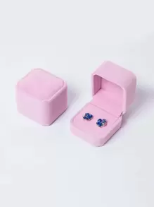 1 pieza Caja de joyería portátil, caja de almacenamiento de anillo sólido moderno para el hogar - Rosa - Ver 1