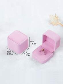 1 pieza Caja de joyería portátil, caja de almacenamiento de anillo sólido moderno para el hogar - Rosa - Ver 2