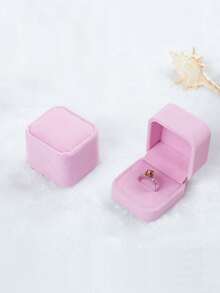 1 pieza Caja de joyería portátil, caja de almacenamiento de anillo sólido moderno para el hogar - Rosa - Ver 3