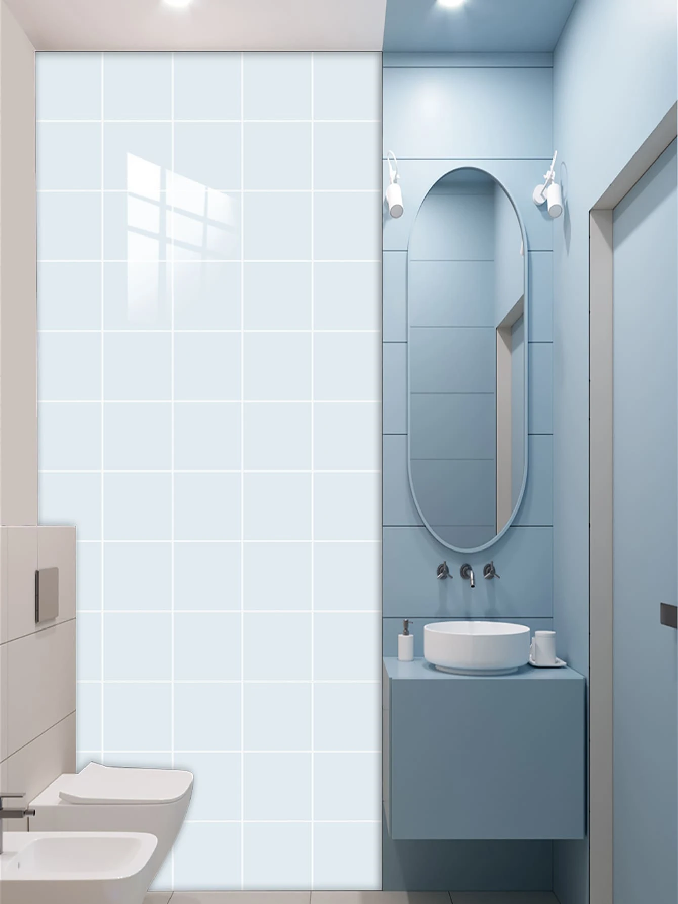 10 Cái/bộ PVC Giấy Dán Tường, Keo Dán Tường Hoa Văn Gạch Hiện Đại Cuộn Cho Gia Đình - Màu xanh Cadet - Xem 1