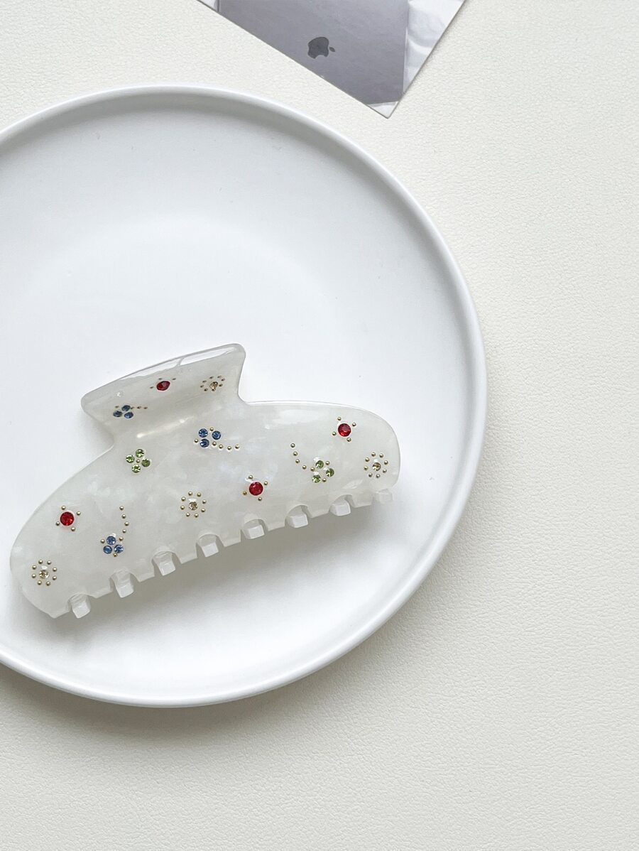 OUSEON 1pc Women Star Pattern Rhinestone Decor Fashionable Hair Claw For Daily Life Cute Casual Claw Clips Hair Clips Hair Jaw Clip Hair Clamps Hair Clutch Hair Catcher Clip Fall Winter Hair Accessories For Women For Vacation Outfits Woman - White - View 1