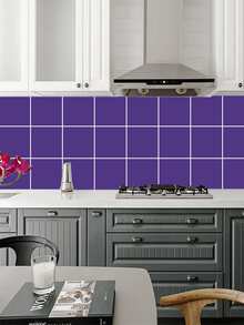 10pcs/set PVC Kitchen Sticker, Minimalist Light Purple Wall Renovation Sticker For Kitchen - Mauve Purple - View 1