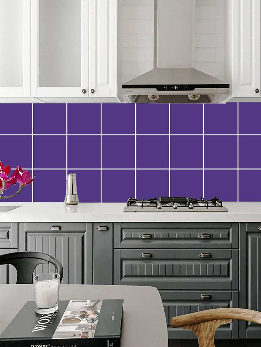 10pcs/set PVC Kitchen Sticker, Minimalist Light Purple Wall Renovation Sticker For Kitchen - Mauve Purple - View 1