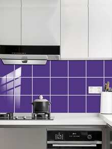 10pcs/set PVC Kitchen Sticker, Minimalist Light Purple Wall Renovation Sticker For Kitchen - Mauve Purple - View 3