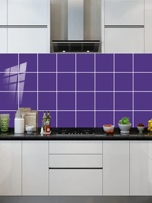 10pcs/set PVC Kitchen Sticker, Minimalist Light Purple Wall Renovation Sticker For Kitchen - Mauve Purple - View 5