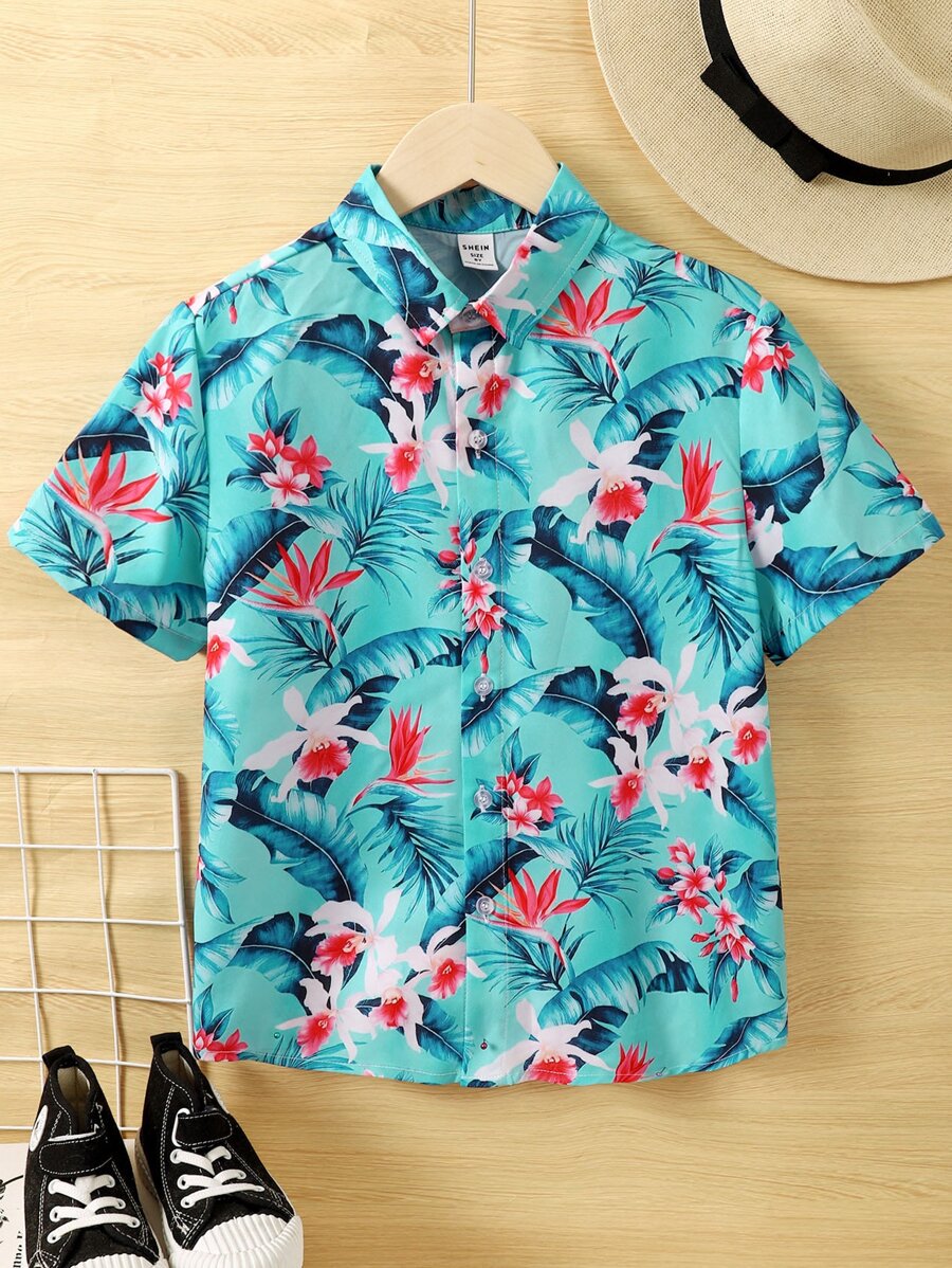 Boys Tropical Print Shirt - Mint Green - View 1