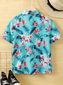 Boys Tropical Print Shirt - Mint Green - View 2