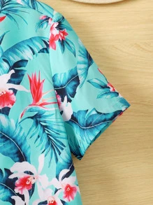 Boys Tropical Print Shirt - Mint Green - View 5